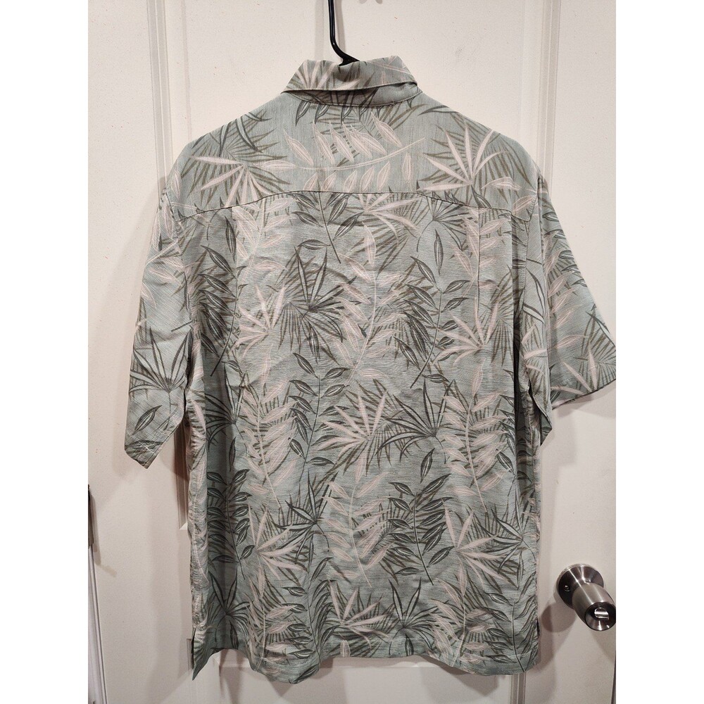 Men's Caribbean Silk Blend Hawaiian Button Front Shirt Medium Green - Picture 3 of 7